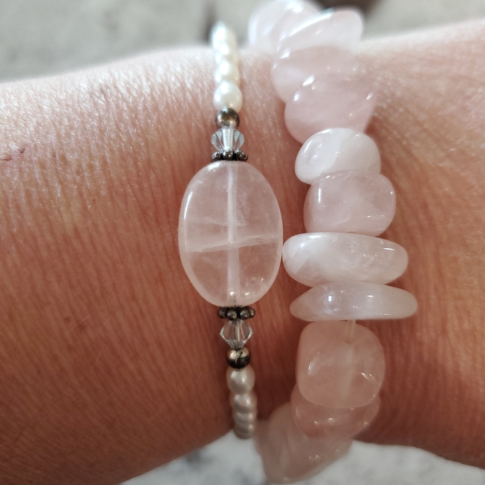 Rose Quartz and Pearl Bracelet Stack